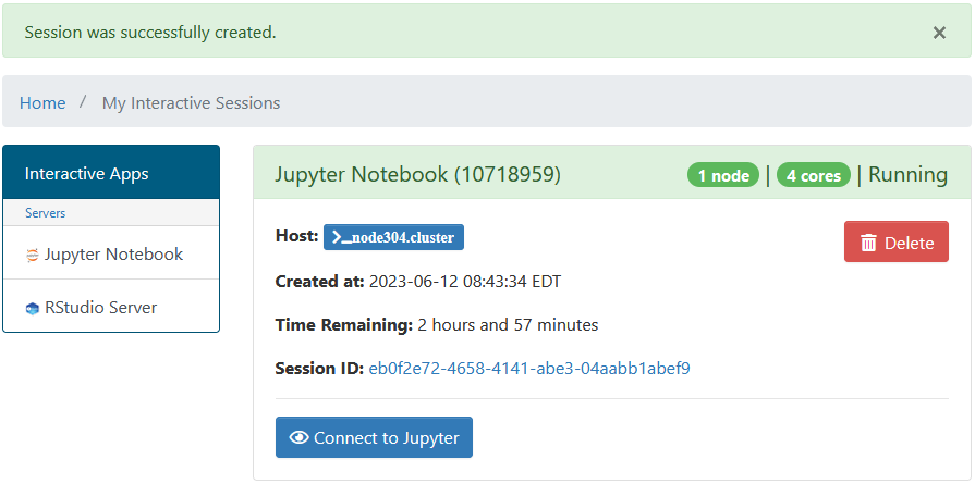 Jupyter Notebook interactive sessions page
